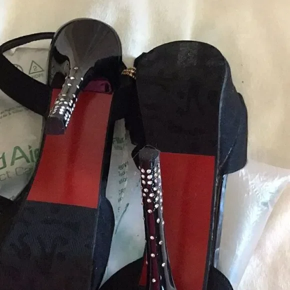 BLACK STILETTOS WITH JEWELED HEELS IN SIZE 39 - Picture 11 of 14